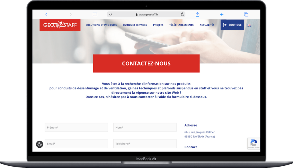 Page contact d'un site internet industriel