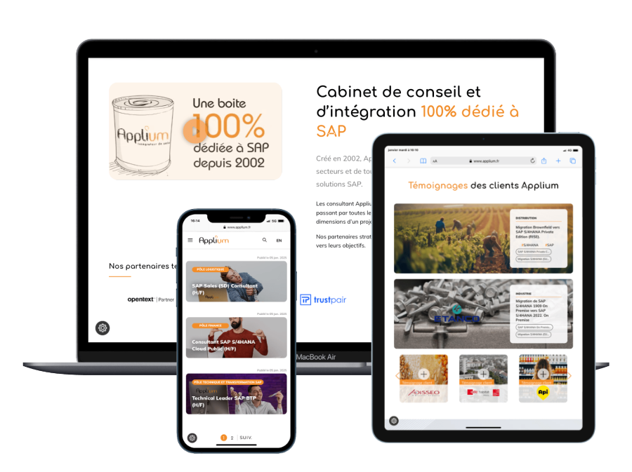 Mockup du site web Applium